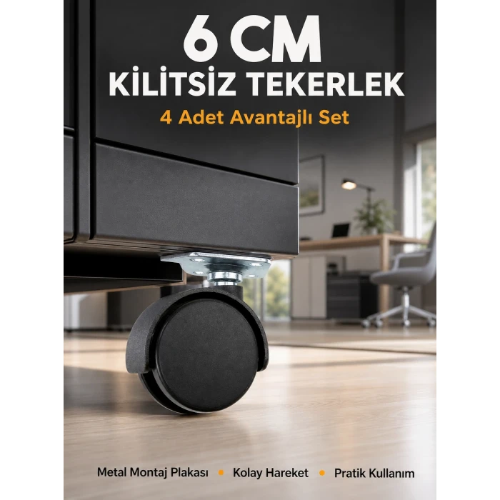 Masa ve Koltuk İçin Kilitsiz Tekerlek Seti 6 cm
