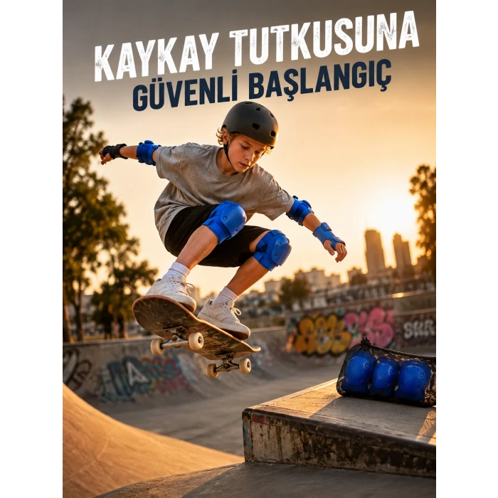 Mavi Çocuk Koruyucu Dizlik Dirseklik ve El Bilek Koruyucu Seti 2 Adet