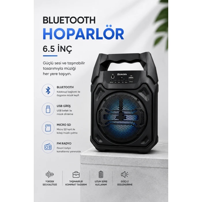 Mikrofonlu Bluetooth Ses Sistemli USB, Micro SD, FM ve Uzun Pil Ömrü