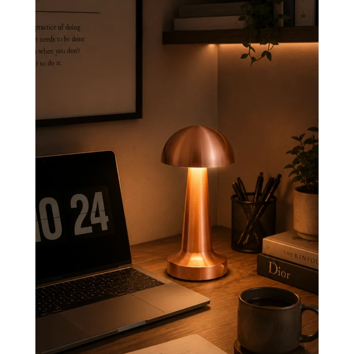 Modern Bronz Mantar Masa Lambası LED Dokunmatik Dekoratif Aydınlatma