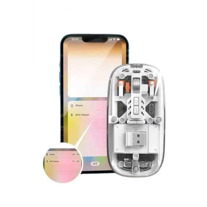 Mouse Fare Kablosuz Mouse Fare Şarjlı Bluetooth Sessiz 5 Tuşlu Şeffaf