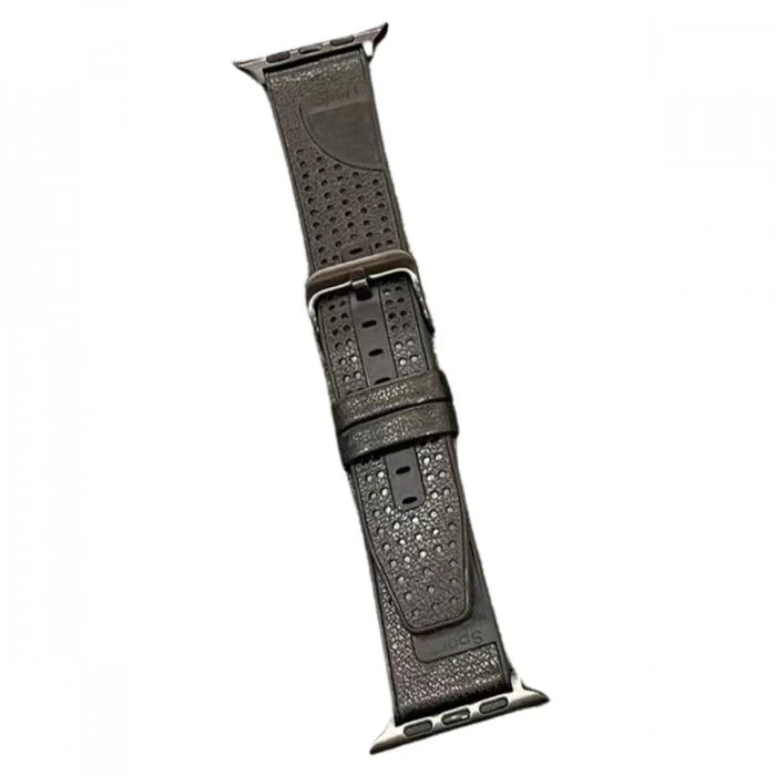 Movenchy Apple Watch 45mm Buff Deri Kordon - Siyah