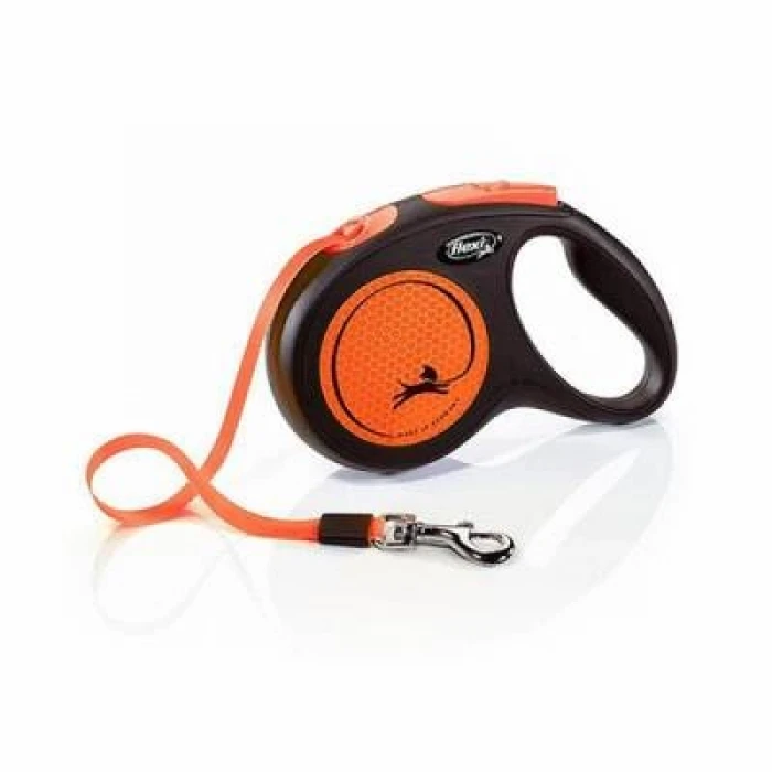 New Neon Otomatik Şerit Köpek Gezdirme Tasması Medium 5 Mt Turuncu