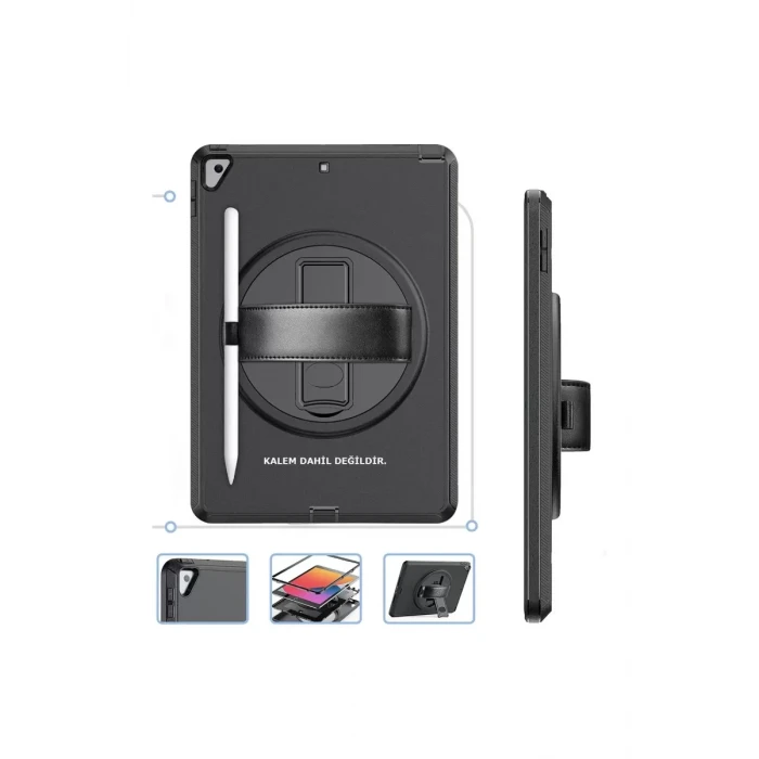 Newface Apple iPad 10.2 (7.nesil) Kılıf Hand Strap Tablet Kılıfı - Siyah