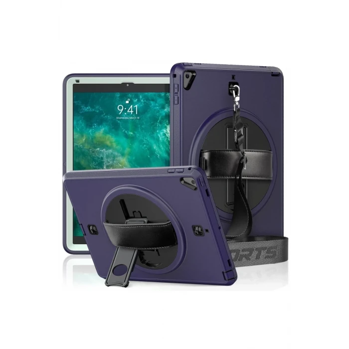 Newface Apple iPad 5 Air 9.7 Kılıf Strap-C Otterbox Tablet Kapak - Lacivert