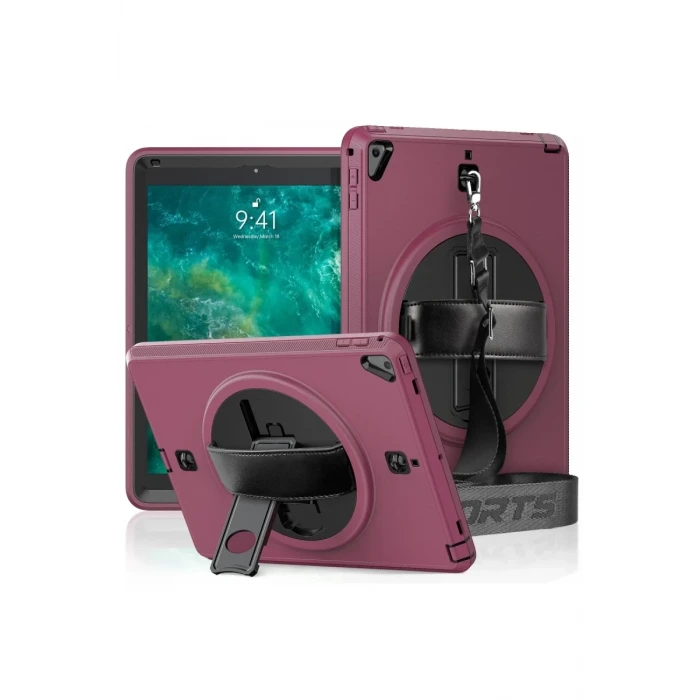 Newface Apple iPad 5 Air 9.7 Kılıf Strap-C Otterbox Tablet Kapak - Mürdüm