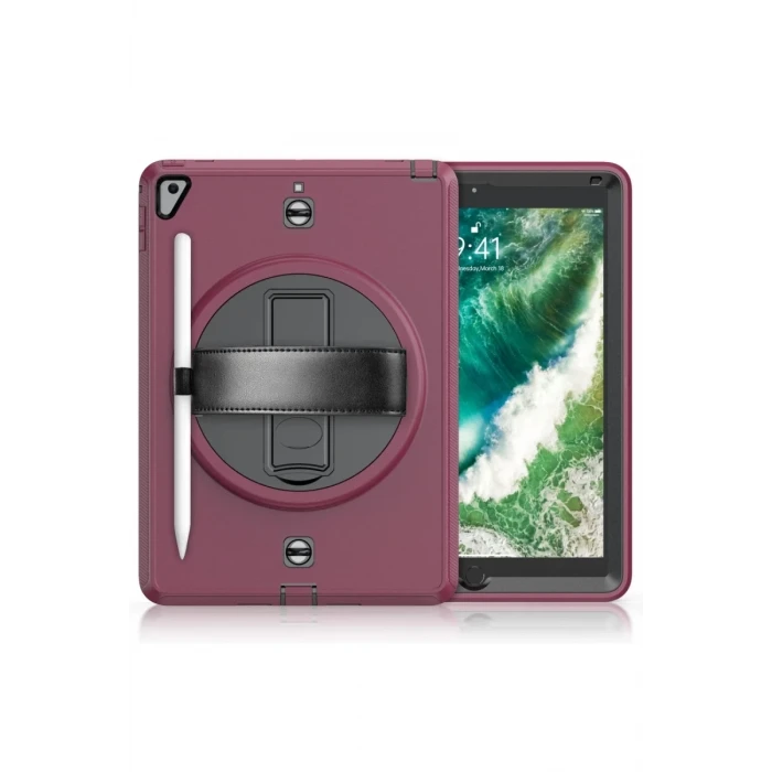 Newface Apple iPad 5 Air 9.7 Kılıf Strap-C Otterbox Tablet Kapak - Mürdüm