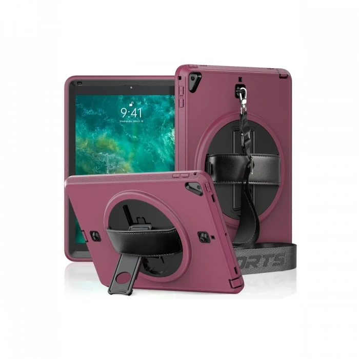 Newface Apple iPad 5 Air 9.7 Kılıf Strap-C Otterbox Tablet Kapak - Mürdüm