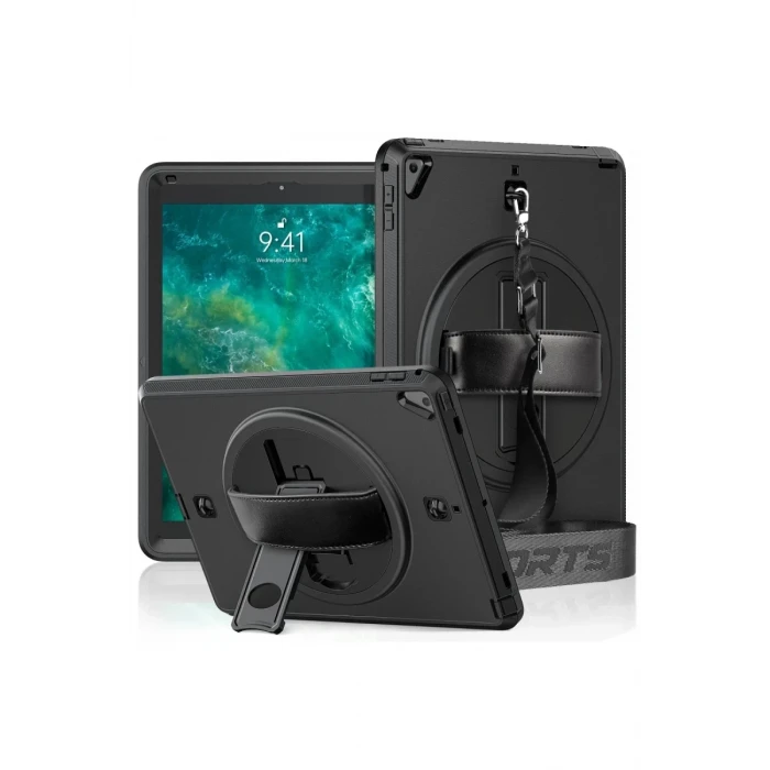 Newface Apple iPad 5 Air 9.7 Kılıf Strap-C Otterbox Tablet Kapak - Siyah
