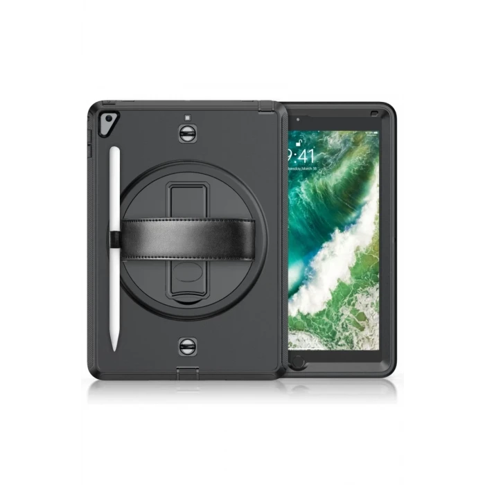 Newface Apple iPad 5 Air 9.7 Kılıf Strap-C Otterbox Tablet Kapak - Siyah