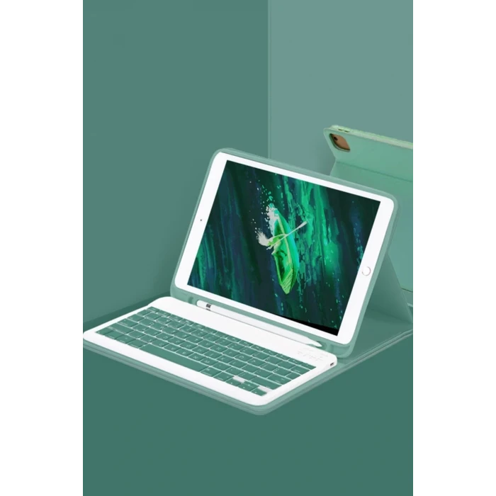 Newface Apple iPad Pro 11 (2022) Kılıf KC01 Smart Klavyeli Tablet Kılıfı - Koyu Yeşil