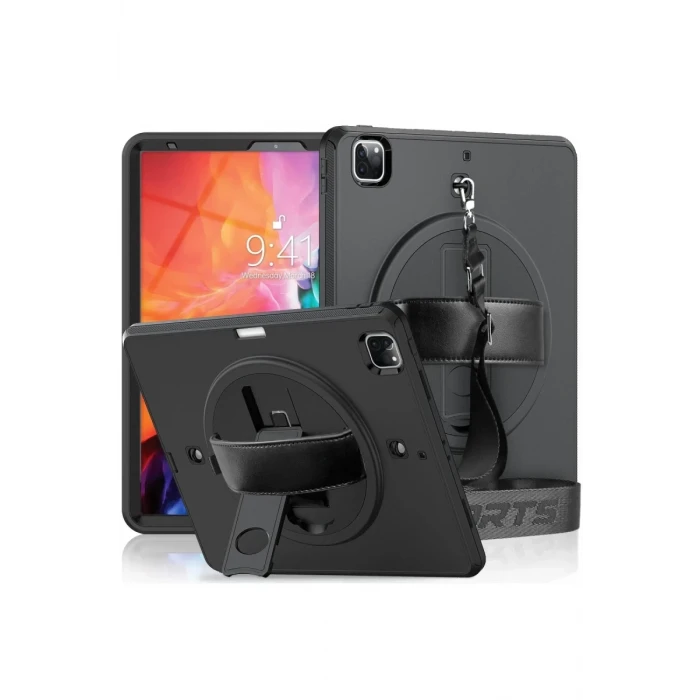 Newface Apple iPad Pro 12.9 (2021) Kılıf Strap-C Otterbox Tablet Kapak - Siyah
