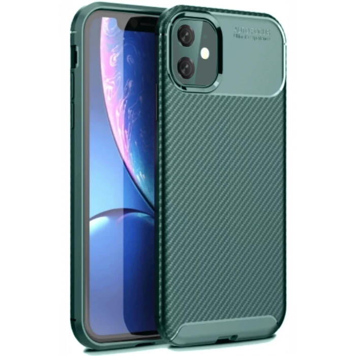 Newface Apple iPhone 11 Kılıf Auto Focus Karbon Kapak - Koyu Yeşil