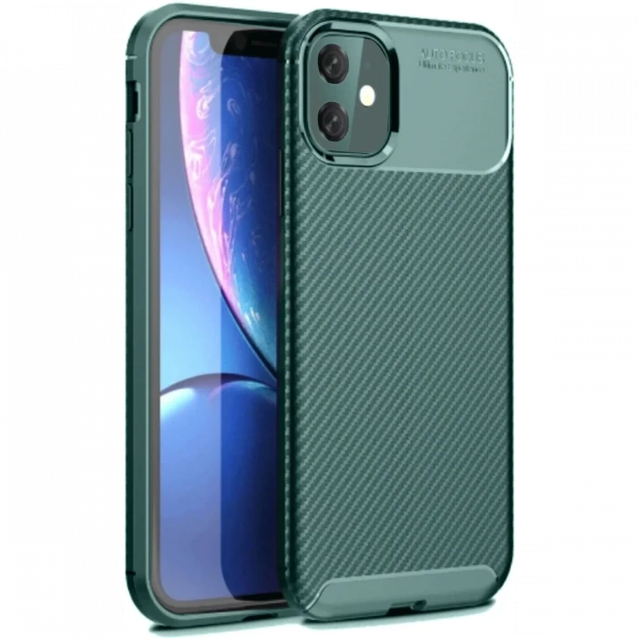 Newface Apple iPhone 11 Kılıf Auto Focus Karbon Kapak - Koyu Yeşil