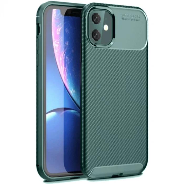 Newface Apple iPhone 11 Kılıf Auto Focus Karbon Kapak - Koyu Yeşil