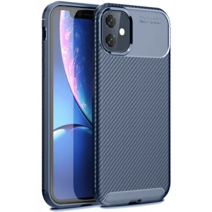 Newface Apple iPhone 11 Kılıf Auto Focus Karbon Kapak - Lacivert