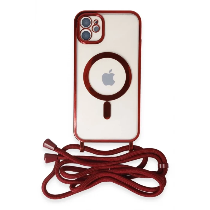 Newface Apple iPhone 11 Kılıf Divo Lazer Askılı Magsafe Kapak - Kırmızı