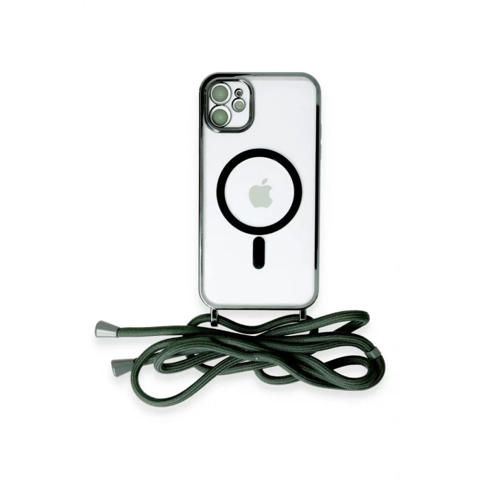 Newface Apple iPhone 11 Kılıf Divo Lazer Askılı Magsafe Kapak - Koyu Yeşil