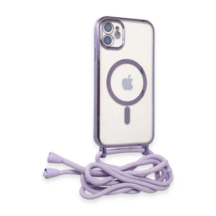 Newface Apple iPhone 11 Kılıf Divo Lazer Askılı Magsafe Kapak - Lila