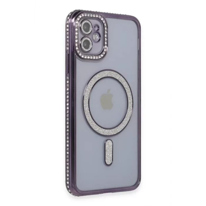 Newface Apple iPhone 11 Kılıf Joke Simli Magneticsafe Kılıf - Derin Mor