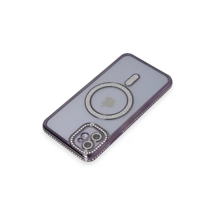 Newface Apple iPhone 11 Kılıf Joke Simli Magneticsafe Kılıf - Derin Mor