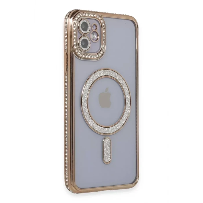 Newface Apple iPhone 11 Kılıf Joke Simli Magneticsafe Kılıf - Gold
