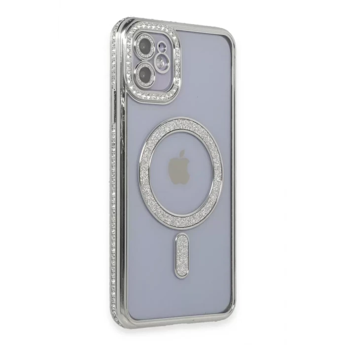 Newface Apple iPhone 11 Kılıf Joke Simli Magneticsafe Kılıf - Gümüş