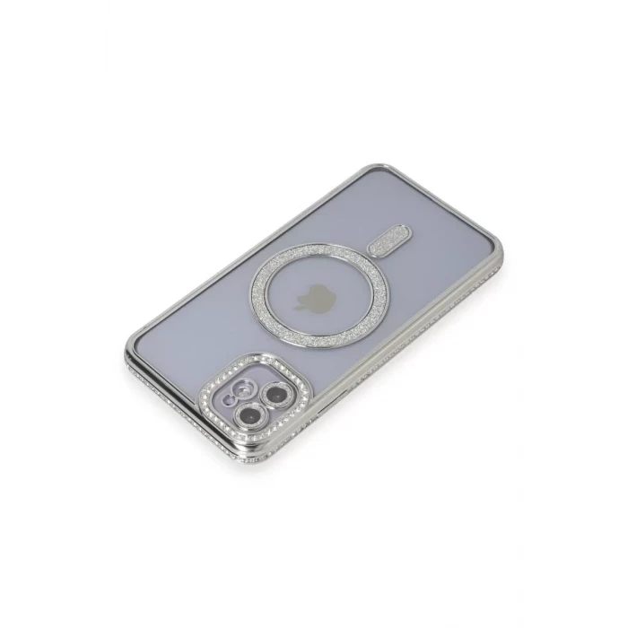 Newface Apple iPhone 11 Kılıf Joke Simli Magneticsafe Kılıf - Gümüş