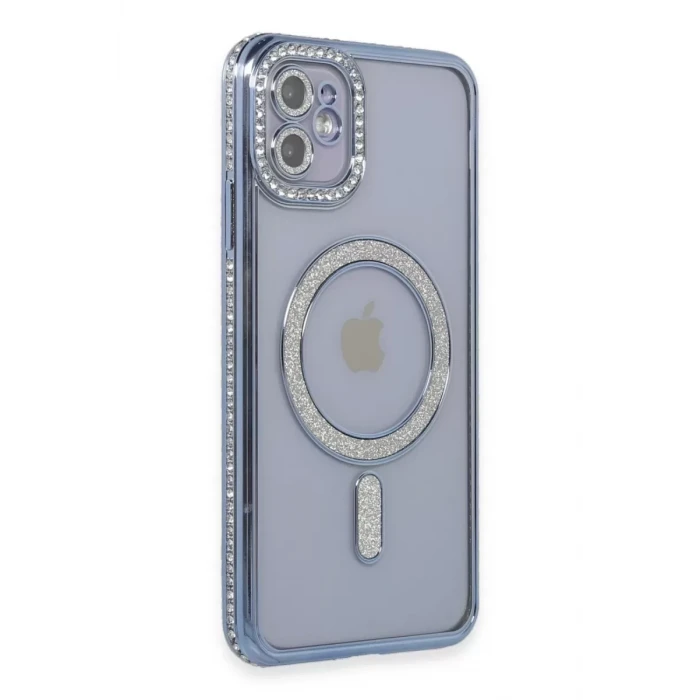 Newface Apple iPhone 11 Kılıf Joke Simli Magneticsafe Kılıf - Mavi