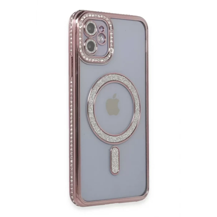 Newface Apple iPhone 11 Kılıf Joke Simli Magneticsafe Kılıf - Pembe