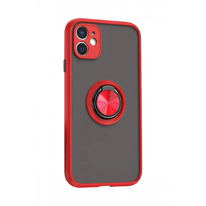 Newface Apple iPhone 11 Kılıf Montreal Yüzüklü Silikon Kapak - Kırmızı