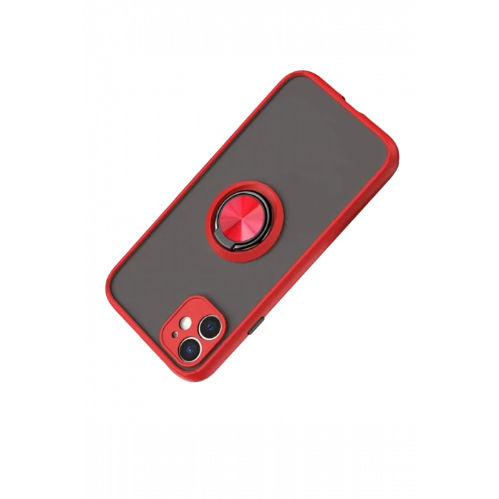 Newface Apple iPhone 11 Kılıf Montreal Yüzüklü Silikon Kapak - Kırmızı