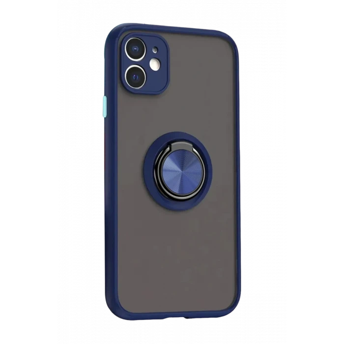 Newface Apple iPhone 11 Kılıf Montreal Yüzüklü Silikon Kapak - Lacivert