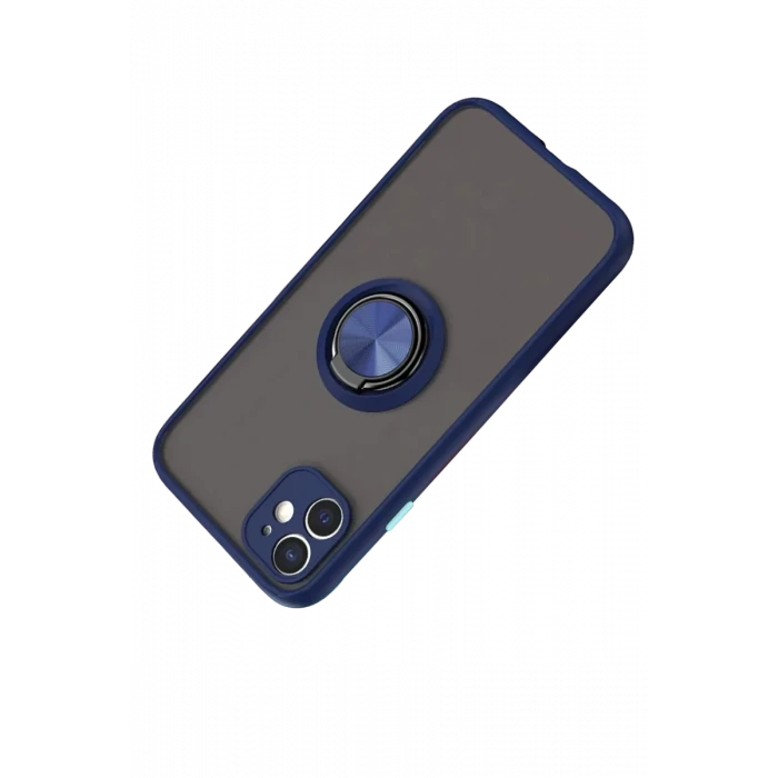 Newface Apple iPhone 11 Kılıf Montreal Yüzüklü Silikon Kapak - Lacivert