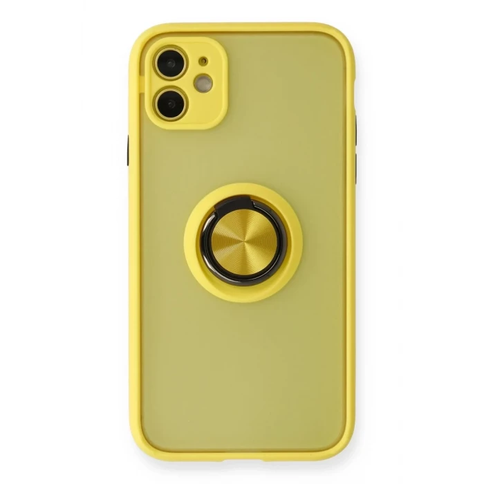 Newface Apple iPhone 11 Kılıf Montreal Yüzüklü Silikon Kapak - Sarı