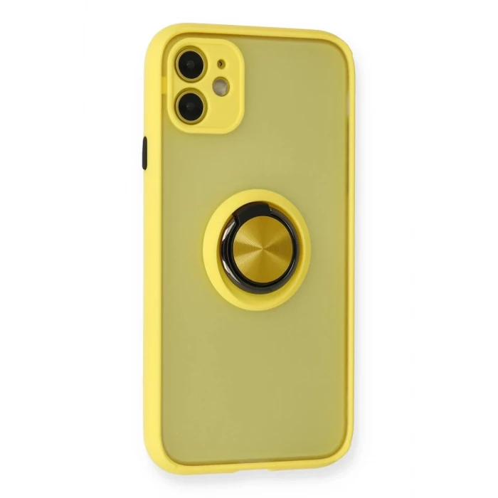 Newface Apple iPhone 11 Kılıf Montreal Yüzüklü Silikon Kapak - Sarı
