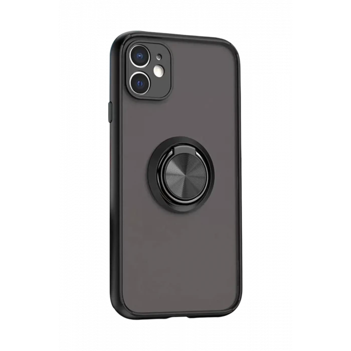 Newface Apple iPhone 11 Kılıf Montreal Yüzüklü Silikon Kapak - Siyah