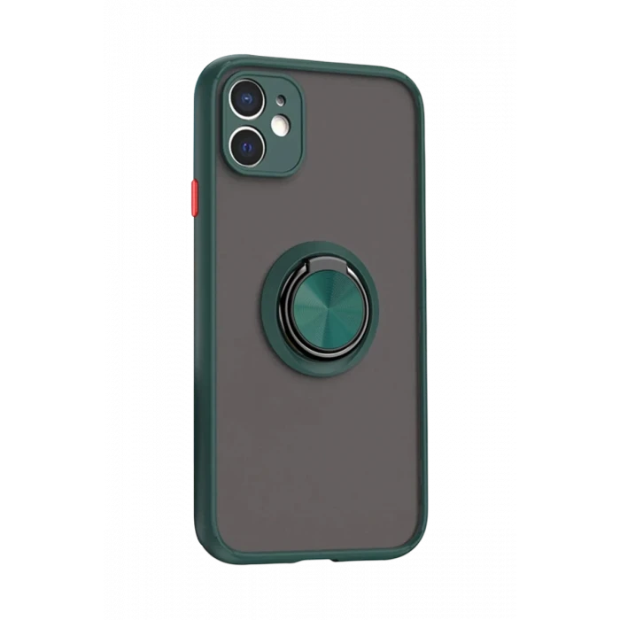 Newface Apple iPhone 11 Kılıf Montreal Yüzüklü Silikon Kapak - Yeşil