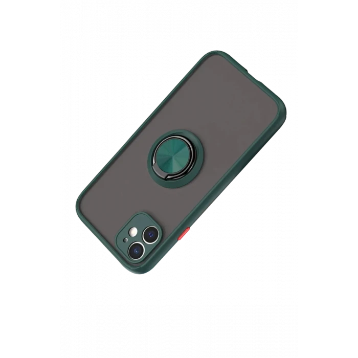 Newface Apple iPhone 11 Kılıf Montreal Yüzüklü Silikon Kapak - Yeşil