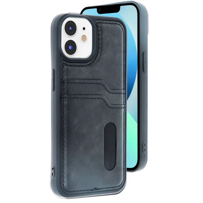 Newface Apple iPhone 11 Kılıf Sara Kartvizitli Deri Kılıf - Siyah