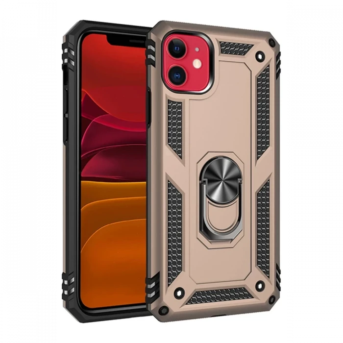 Newface Apple iPhone 11 Kılıf Sofya Yüzüklü Silikon Kapak - Gold