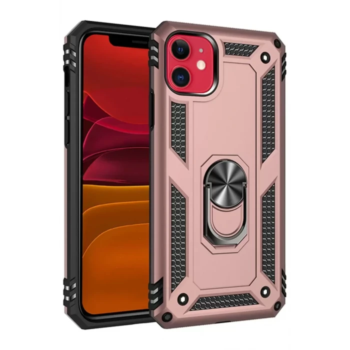 Newface Apple iPhone 11 Kılıf Sofya Yüzüklü Silikon Kapak - Rose