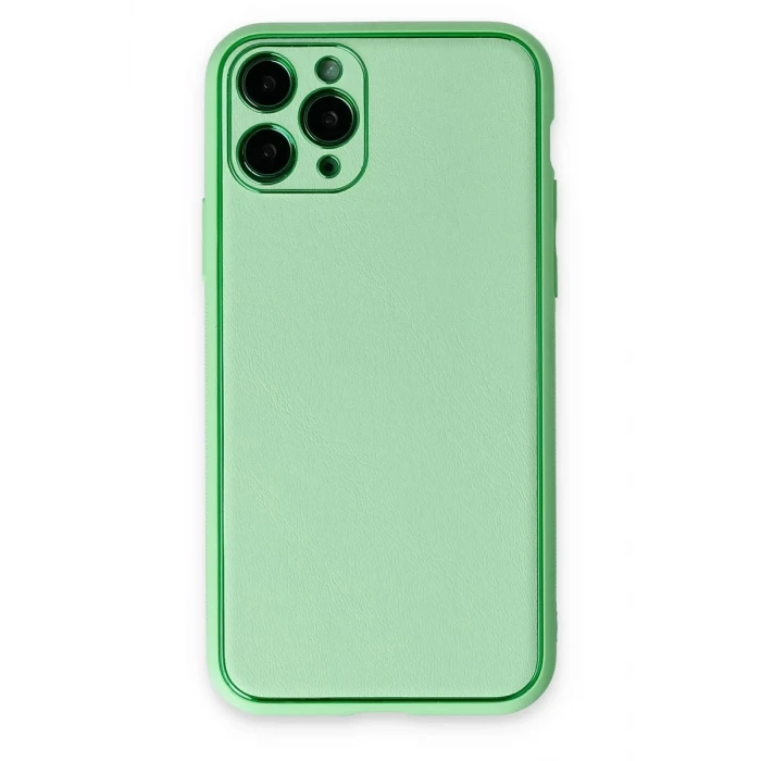 Newface Apple iPhone 11 Pro Kılıf Coco Deri Silikon Kapak - Açık Yeşil