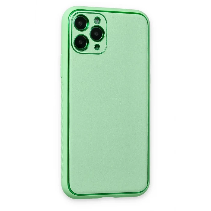 Newface Apple iPhone 11 Pro Kılıf Coco Deri Silikon Kapak - Açık Yeşil