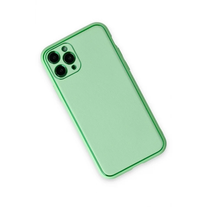Newface Apple iPhone 11 Pro Kılıf Coco Deri Silikon Kapak - Açık Yeşil