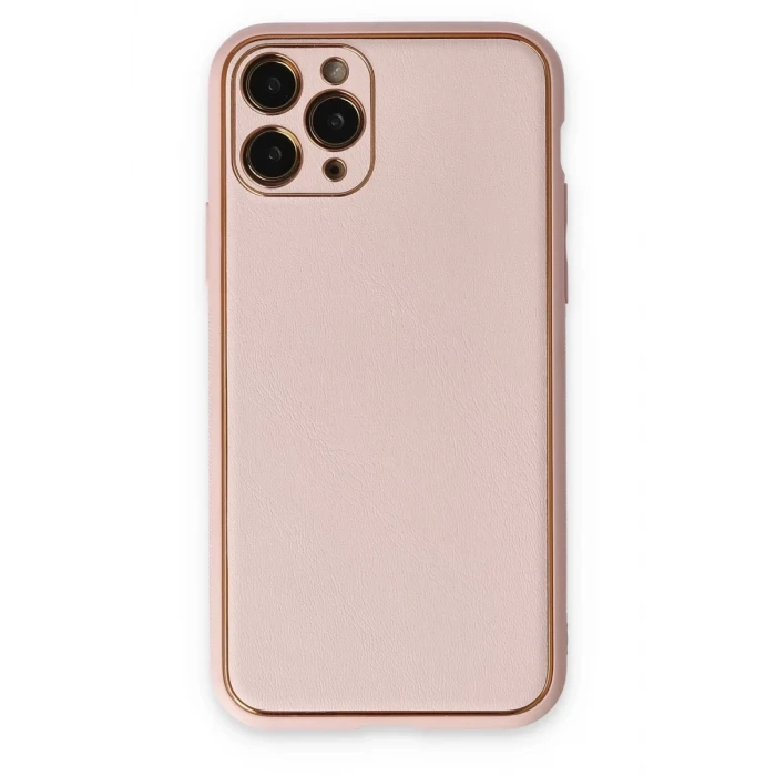 Newface Apple iPhone 11 Pro Kılıf Coco Deri Silikon Kapak - Pudra