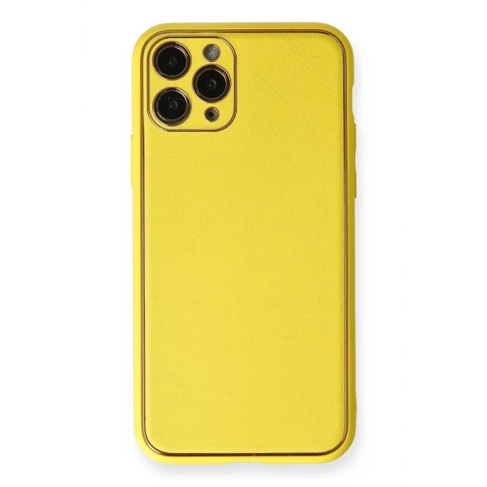 Newface Apple iPhone 11 Pro Kılıf Coco Deri Silikon Kapak - Sarı