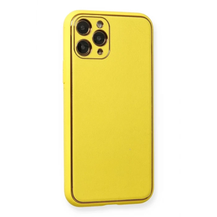 Newface Apple iPhone 11 Pro Kılıf Coco Deri Silikon Kapak - Sarı