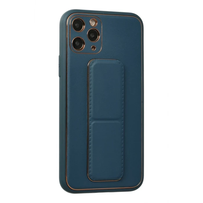 Newface Apple iPhone 11 Pro Kılıf Coco Deri Standlı Kapak - Mavi