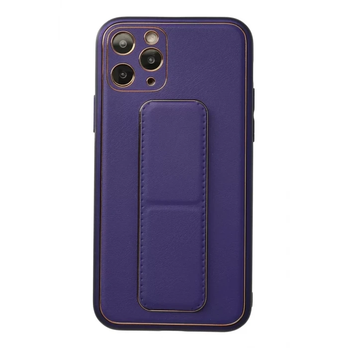 Newface Apple iPhone 11 Pro Kılıf Coco Deri Standlı Kapak - Mor